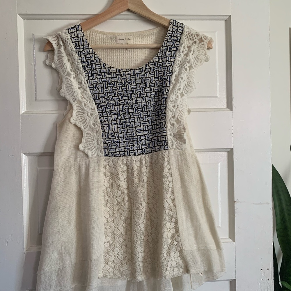 Anthropologie Cream Blouse with Lace and Detail